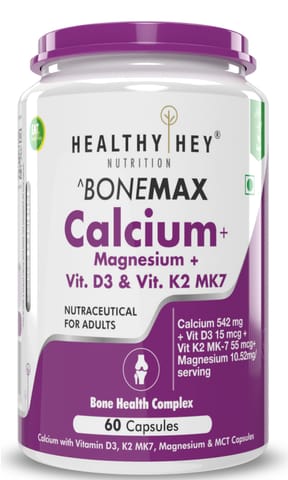 HealthyHey Nutrition Vegan Calcium with Magnesium, Vitamin D3 & Vitamin K2- Mk7 - BoneMax (60 Capsules)